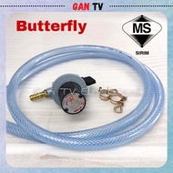 Original Butterfly High Pressure Gas Regulator Set Sirim Approved + Gas Hose + Hose Clamping Rings/Clips (Kepala Gas Set