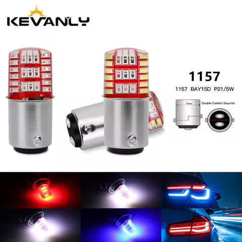 2PCS 1157 P21/5W LED Bulbs Car LED Silicone Dual-Color Signal Light 42SMD BAY15D Bulb Brake Reverse 