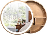 Round Bathroom Mirror Cabinet, Storage Cabinet with LED Mirror Kitchen Medicine Cabinet Bathroom Cab