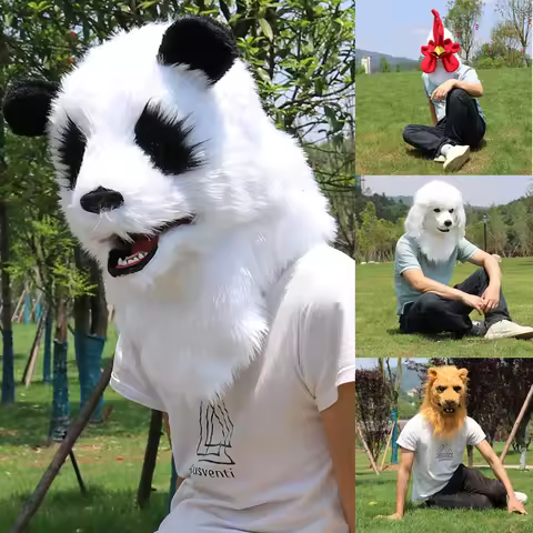 Adult Halloween Party Furry Animal Mask Funny Animal Head Cock Orangutan Lion Panda Cosplay Masquera