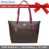 Coach Handbag In Gift Box Tote Shoulder Bag Signature Gallery Tote Brown Dark Magenta Purple # 79609
