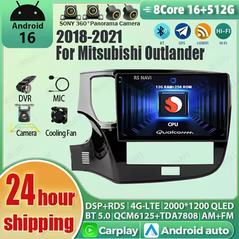 Android 16 For Mitsubishi Outlander 3 GF0W GG0W 2018-2021 2K QLED Android Car Radio Multimedia Video