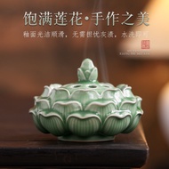 Bakar Ceramic Incense Burner Lotus Biru - Bekas Bakar Wangian, Perapian Gaharu, Barangan Hiasan Zen 