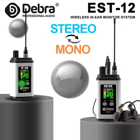 Debra EST-12 Stereo UHF Wireless In-Ear Monitoring System, Portable Rechargeable System For Stage Pe