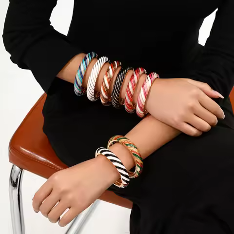 KMVEXO Boho Imitation Enamel Stripe Bangles For Women's Metal Bracelet Women's Jewelry Vintage Acces