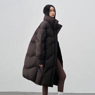 90 Duck Down Pinghu Down Jacket Women Winter 2025 New Pine Solid Color Long Thick Stand Collar Jacke