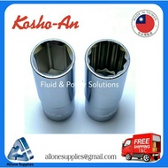 Kosho An 1/2" Sq.Dr 6 & 12 Point Deep / Long Socket , Size 8mm~27mm Hand Socket , Made in Taiwan , D