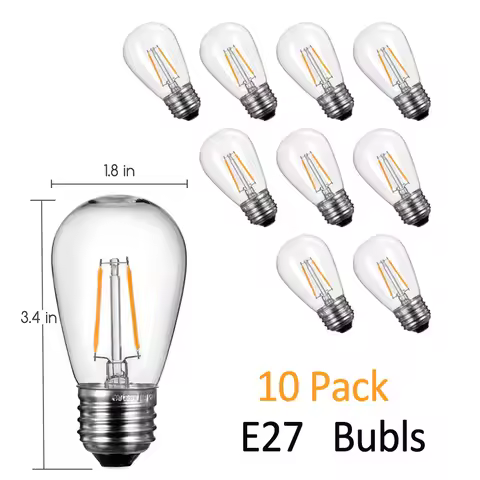 10 Pack S14 LED Light Bulbs Replacement , Equivalent to 11W, Shatterproof, Warm White Edison E27 Bul