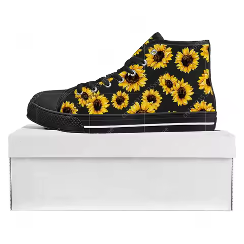 Sunflower Yellow Flower High Top High Quality Sneakers Mens Womens Teenager Canvas Sneaker Casual Co