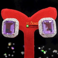 ต่างหูอเมทิสต์ ล้อมเพชร ต่างหูเงินแท้ ชุบทองคำขาว พลอยอเมทิสต์แท้ YTG-10297