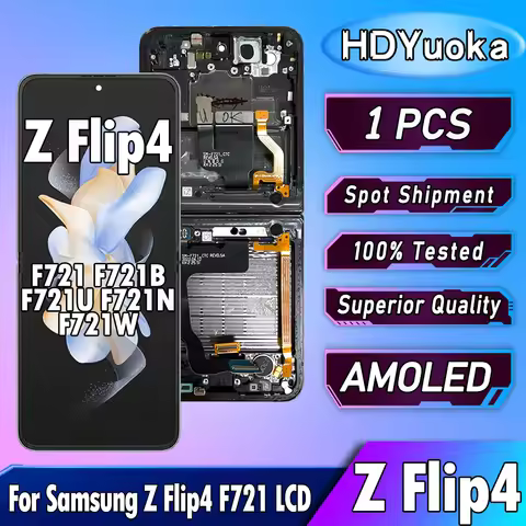 AMOLED 6.7" For Samsung Z Flip4 LCD SM-F721 F721 F721B F721U F721W Display Touch Screen Digitizer Fo