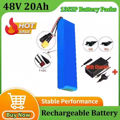 New 48V 20Ah 18650 13S2P Lithium Battery Packs for 54.6V Built-in Bms with Charger for XT60 +DC /T+D