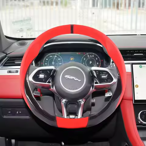 For Jaguar XF XJ-S XJ-6 X-Type XE F-PACE XK8 XK XKR XFR Anti-slip Breathe Leather 38CM Car Steering 