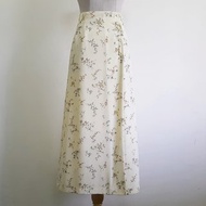 復古奶油色碎花長裙 女款 包臀 A字裙 聚酯纖維 中長裙 XS 25吋腰