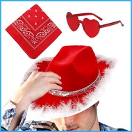 Christmas Cowgirl Hat Western Hat Cowboy Hat 3X Christmas Party Hat with Bandana & Heart Glasses Cow