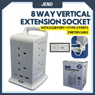 SIRIM SUM 8Way 3Pin Vertical Power Tower Socket with Surge Protector Dual USB&Type-C Ports IEC ISO
