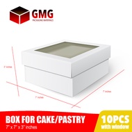 GMG Cake Pastry Box w/Window 7 x 7 x 3 inches Cover and Box Glossy Shiny Finish (10sets)