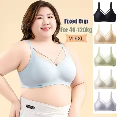 M-6XL For 40-120kg Plus Size Women Bra Fixed Full Cup Big Chest Show Small Breathable Wireless Under