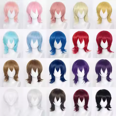 High Quality 37cm Short Mullet Cosplay Wig Wolf Cut Wigs 20 Colors Heat Resistant Synthetic Hair Ani