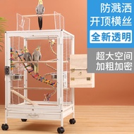 Acrylic Bird Cage Transparent Splash-Proof Parrot Cage Budgie Black Phoenix Starling Breeding Cage L