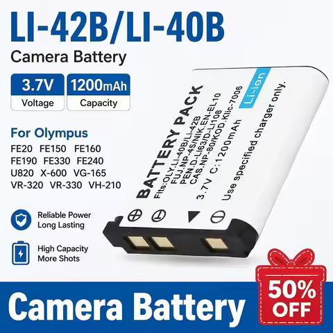 LI-42B/LI-40B Camera Battery 3.7V 1200mAh for Olympus FE20 FE150 FE160 FE190 FE330 FE240 U820 X-600 