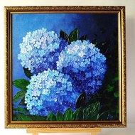 Hydrangea painting Bouquet original painting Blue flowers 油畫 Wall decoration 藍染