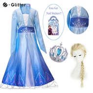 Dress For Kids Girl Frozen Princess Anna Snow Queen Elsa 2 Cosplay Costume Long Wig Crown Accessories Kid Girls Dresses Birthday Gift Children OOTD Clothes