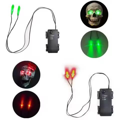 2pcs Red or Green LED Skeletoneyes Halloween Led Glowing Eyes with Timer Horror DIY Eyes Garden Deco