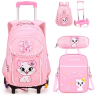 Girls Pink School Backpack With Wheels Children School Bag For Girls Primary School Student Rolling Backpack Kids Trolley Bags