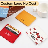 1 Item Free Custom Logo 3 card slots Mini  Holder Bank Card Holder ID Card Holder 10*8CM Leather Cre