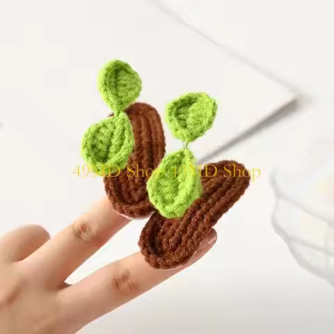 49MD Flat Clip Hairpin Crocheted Sprout Flower Headwear Bunches Clip Elegant Knitted Hair Clip Photo