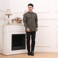 hem lurik jawa pria dewasa lengan panjang keren unik kain tenun baju sorjan warna abu abu bisa COD m