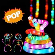 Kids Toys Pop Pipes/Pop Tubes LED Lights Puffer Ball Squishy Rubber Lights