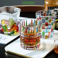 USNOW Whiskey Glasses Scotch Colorful Painting Cocktail Whiskey Glass Cup