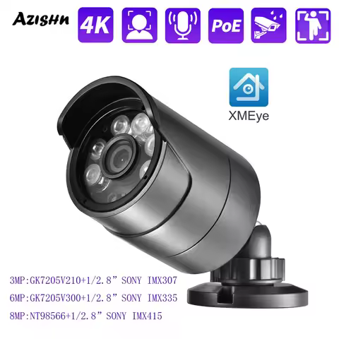 Metal IP Camera 4K 8MP 6MP 3MP IMX415 IMX335 IMX307 Audio DC12V/PoE 48V Face Detection IP66 Outdoor