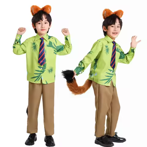 Zootopia Nick Wilde Costumes Boys Girls Cosplay Zootopia 2 Fox Shirt Pants Tail Prop Set Halloween L
