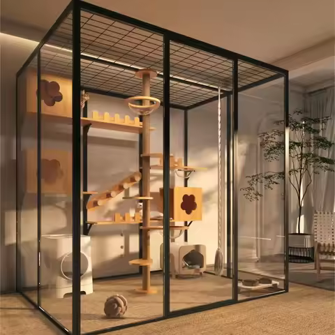 Displaying Cabinet Cat Cage Cattery Pet Products Animal Cages Solid Wooden Tempered Glass Large Luxu
