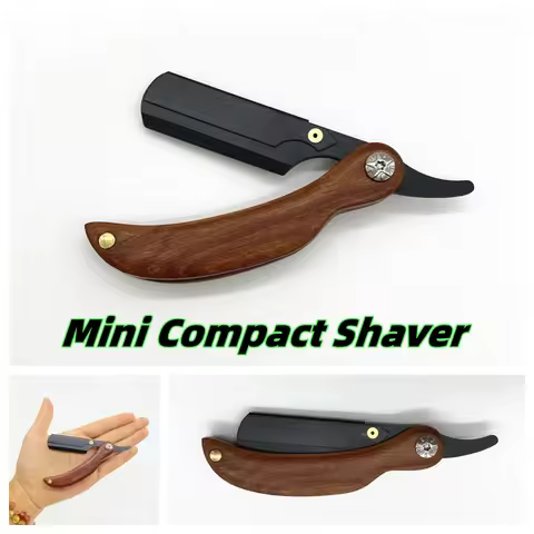 Men's Mini Compact Manual Razor Straight Edge Stainless Steel Barber Razor Folding Razor with Blade 