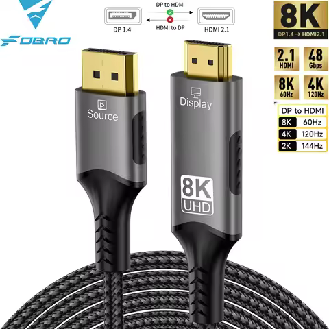 8K DP to HDMI 2.1 Cables Audio Video Converter Unidirectional Adapter 8K@60Hz 4k@120Hz For HDTV Proj