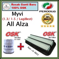 OSK Perodua Myvi 2011-2017  Alza Oil Filter ( O-T501 ) + OSK Air Filter ( A-9833 ) [ Air Filter + Oi