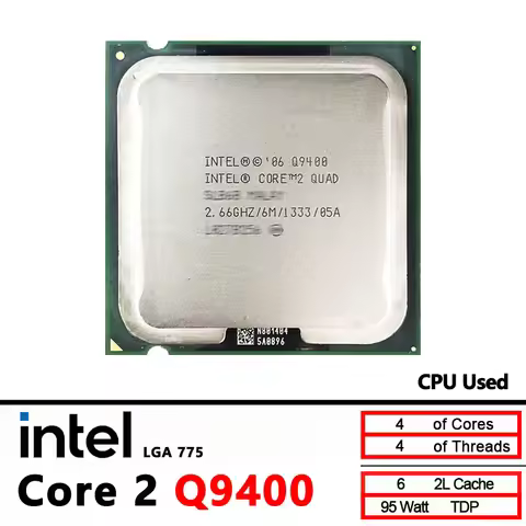 Intel Core 2 Quad Q9400 Used 2.6 GHz Quad-Core Quad-Thread Q9400 CPU processor 6M 95W LGA 775