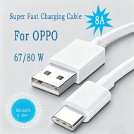8A Fast Charging Cable Type-C USB 67/80W Charge Data Cable For Oppo Realme Find X5 3 2 Reno7 6 5 4 G