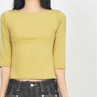 Codibook | Korea EEZEE Elastic Three-Quarter Sleeve Top TS106 [Ready Stock-Black] Long-Sleeved Top W