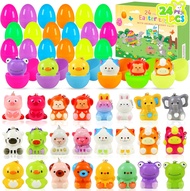 24 PCS Easter Eggs with Animal Squishy Toys Easter Basket Stuffers Slow Rising Squishies Stress Reli
