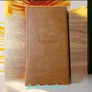 SMALL A4 size PVC leather menu cover (inner size 15x30cm) with 10 yellow leaves for restaurants.