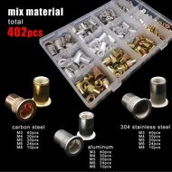 70/205/402pc M3 M4 M5 M6 M8 Mix Size 304 Stainless Steel Aluminum Carbon Steel Flat Head Rivet Nut I