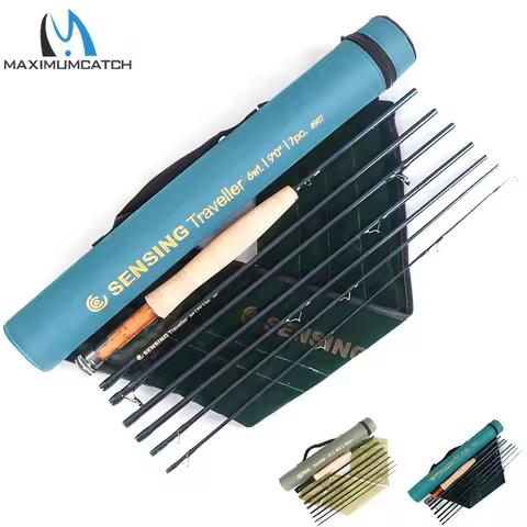 MAXCATCH 7/8 Section Fly Fishing Rod 5-8WT 9FT Carbon Fiber Portable Travel Fly Rod Half-Well Grip w
