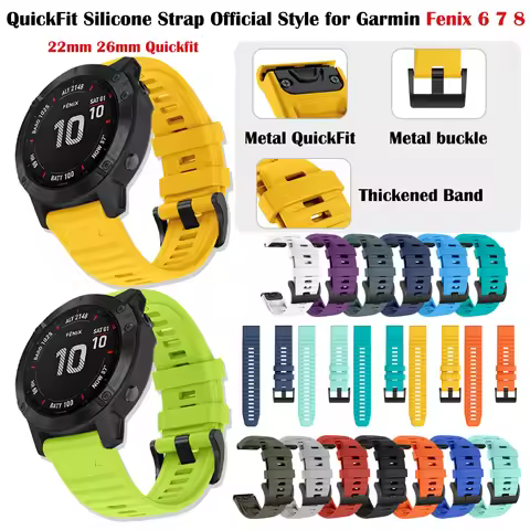 Official Style Silicone Strap for Garmin Fenix 6 22 26mm QuickFit Waterproof Silicone Watch Band Com