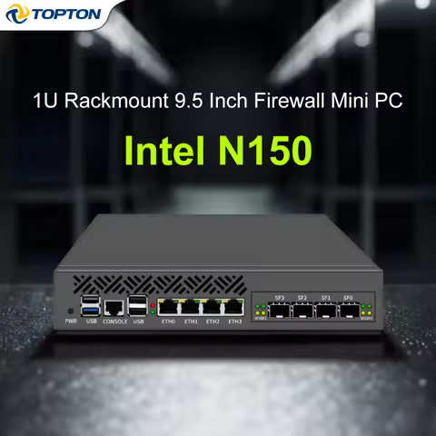 1U Rackmount 9.5 Inch Firewall Mini PC, Intel N150, 4x 10G SFP+ & 4x 2.5G LAN, Network Security Appl