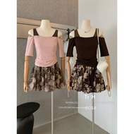 5018 Set Cotton Y jia Floral Off Shoulder Blouse LunaClassy Skirt T9289F